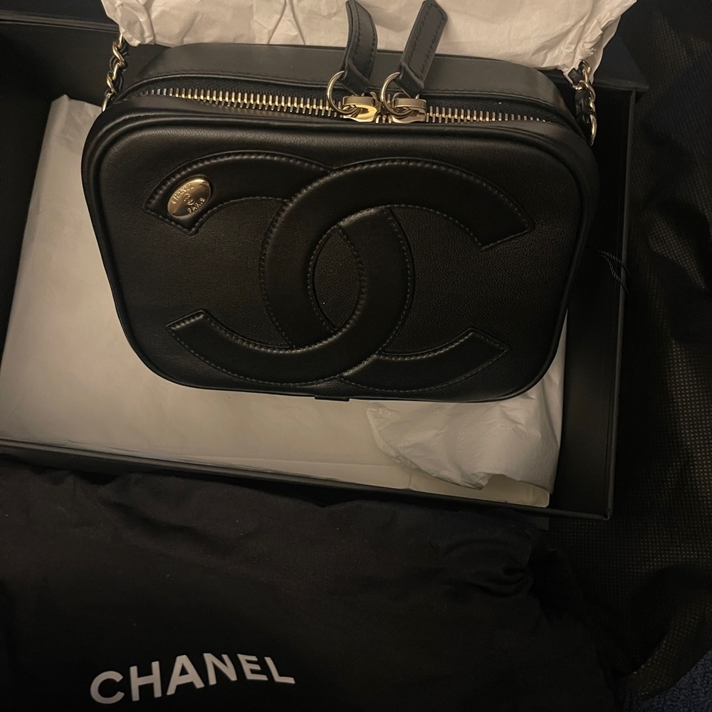 Chanel LambSkin Black Leather Camera Case Bag Brand New Full Inclusion NWT